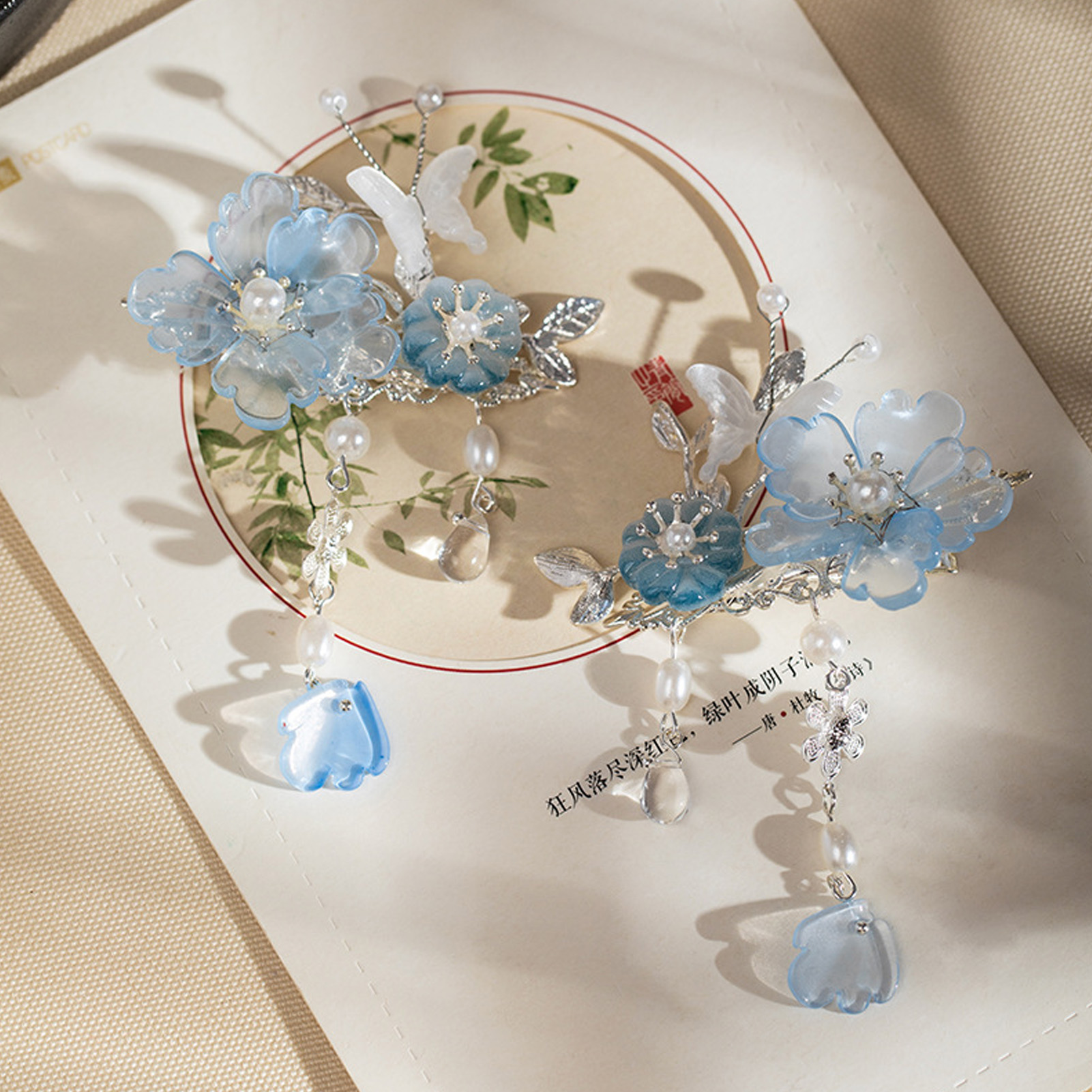 2pcs Romantic Blue Peony Hair  - Hanbok Hair Pin recension och pris