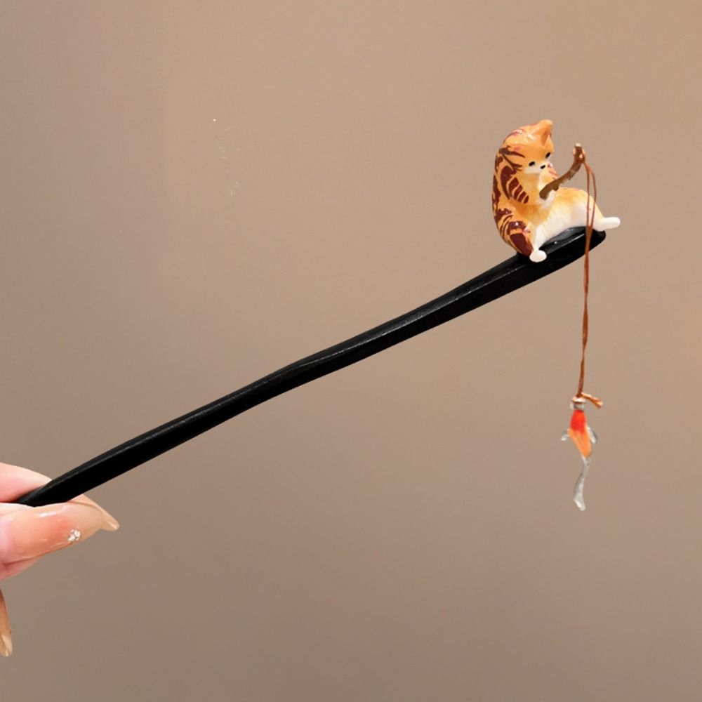 Antique Cat Fishing Wooden Hai - Hanbok Hair Pin recension och pris