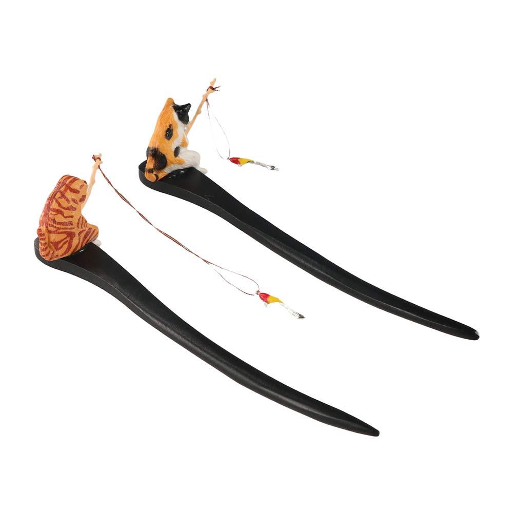Antique Cat Fishing Wooden Hai - Hanbok Hair Pin recension och pris